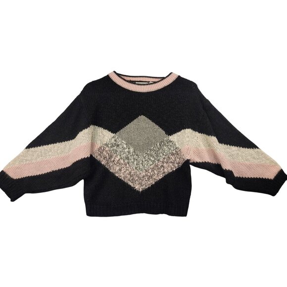 Cristinas Womens Vintage Chevron Knit Sweater Med Black Pink Gray Acrylic Blend - Picture 1 of 8